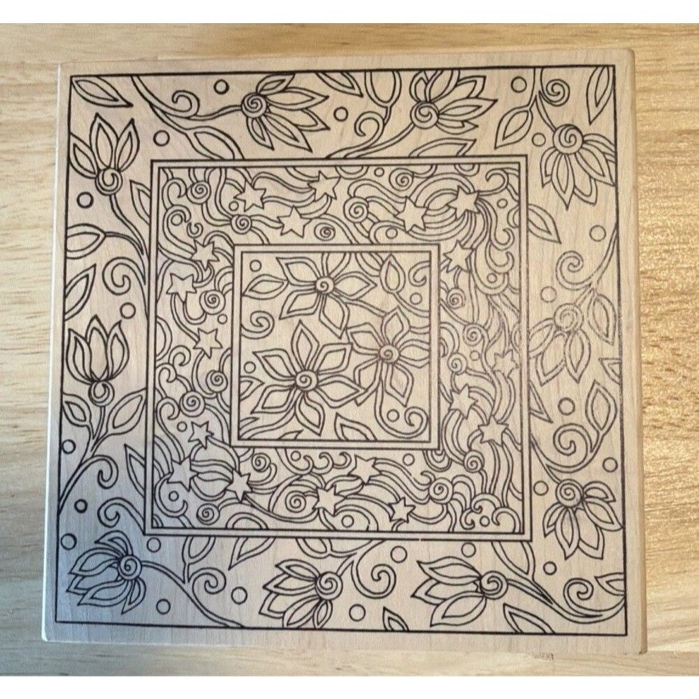 Magenta Rubber Wood Block Stamp, Floral Tile